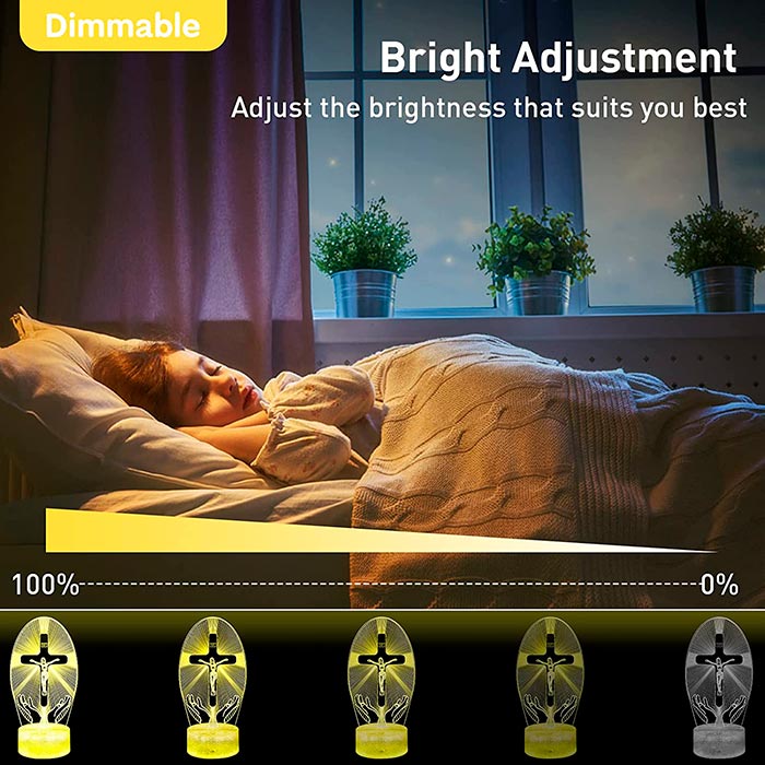 The light decoration has 16 different colours and 4 flashing modes, which can be controlled with the remote control or with the touch button on the base!
