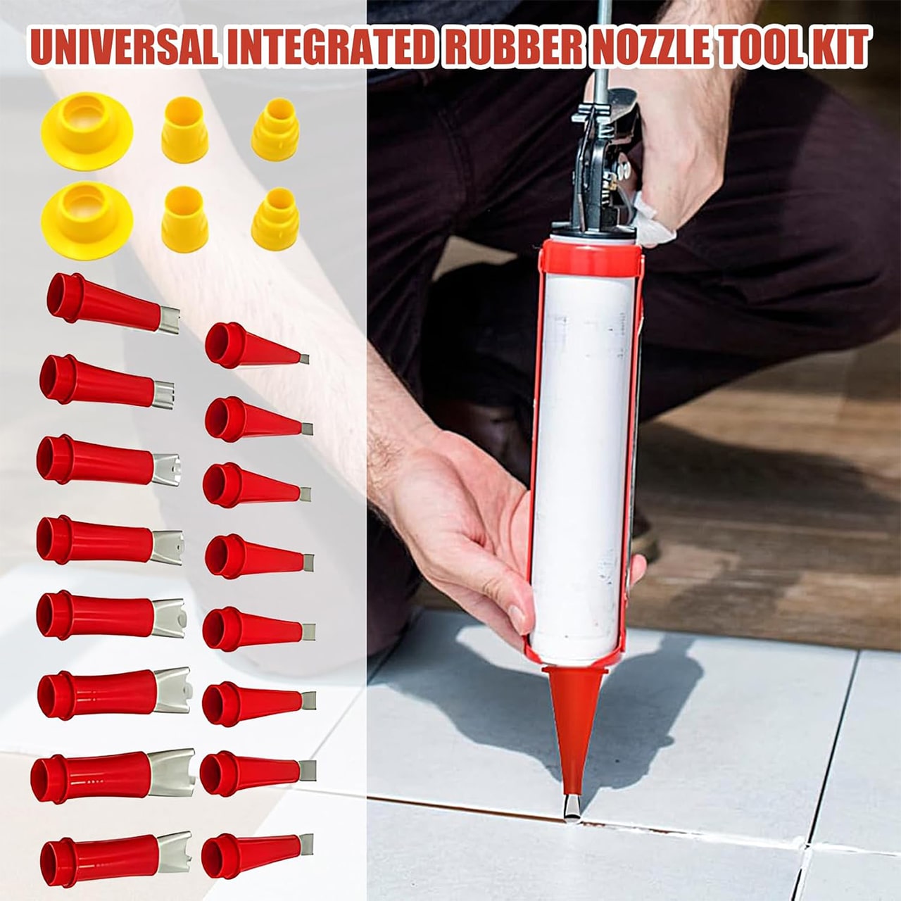 22-piece set of adapters in different sizes.