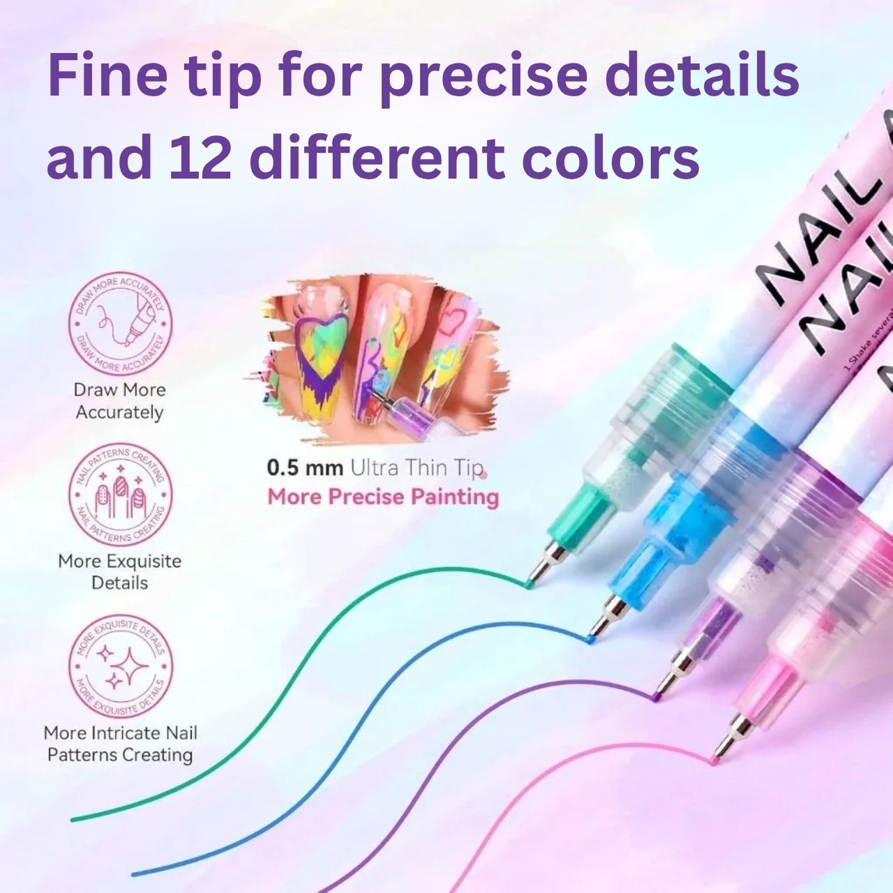 Thin tip for precise details and 12 different colors