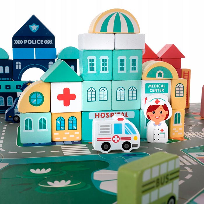 BlockCity, a set of blocks in different shapes with a handy box and play mat - Image 9