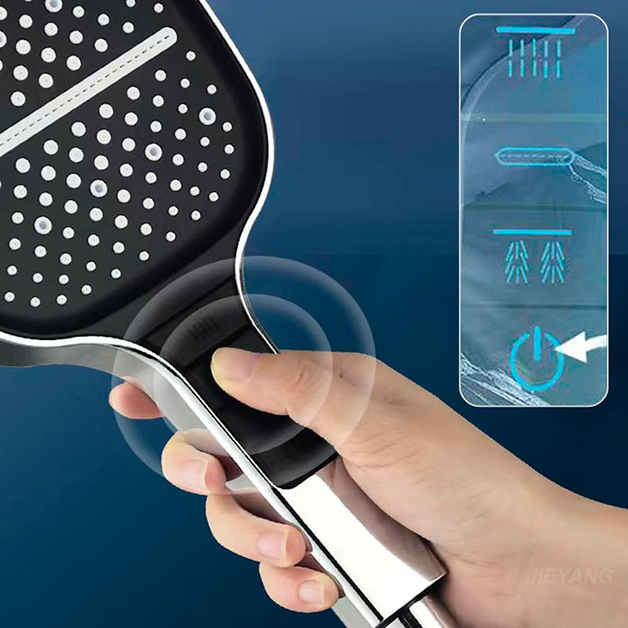 The shower handle has 3 different water jets that can be combined!