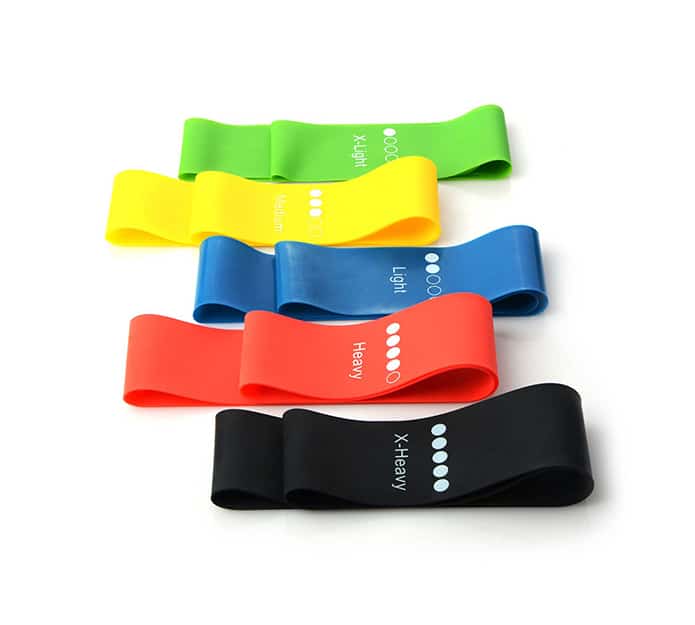 There are 5 different circular elastics in the set, separated by colour and difficulty!
