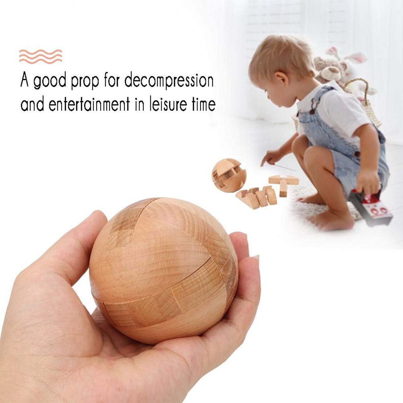 The wooden puzzle stimulates thinking and motor skills.