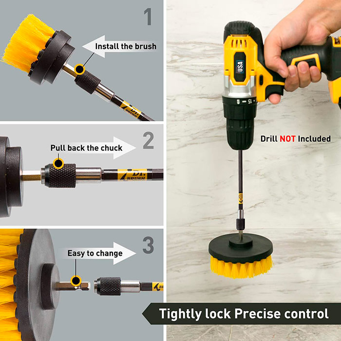 BrushDrill, Cleaning Brush Set - 3 different attachments for power drill - Image 8
