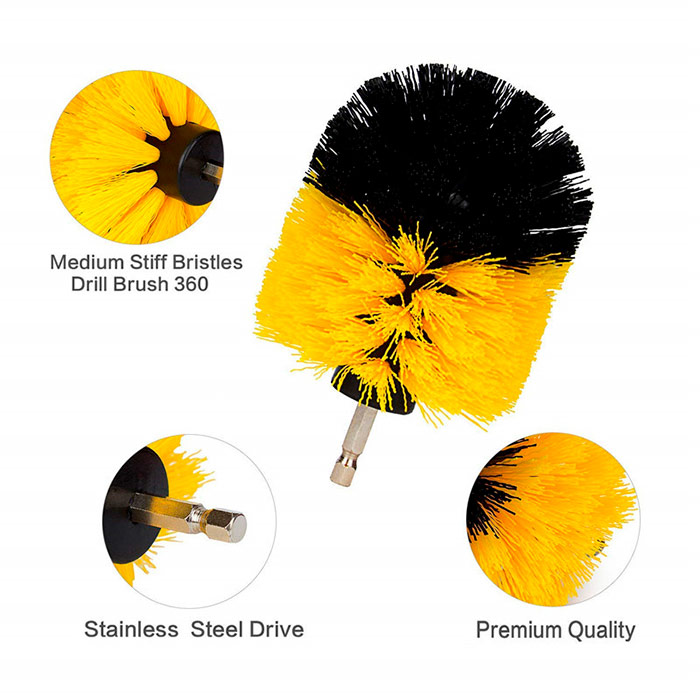 Put the cleaning brush on the power drill and start cleaning stubborn stains!