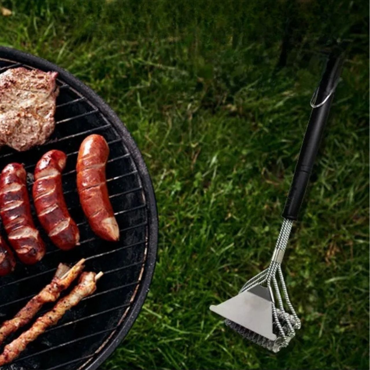 Forget the old brushes with dangerous metal bristles - this stainless steel model is completely bristle-free but still cleans the grates thoroughly.