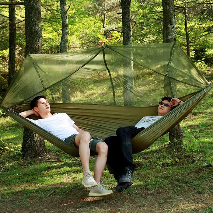 The hammock is made of high quality nylon, which offers excellent comfort, breathability and high load capacity!