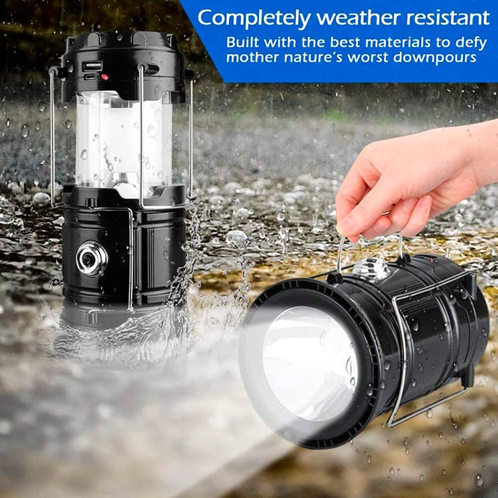 It has 2 charging modes - solar power via the solar cells on top of the lamp or with the included USB cable!