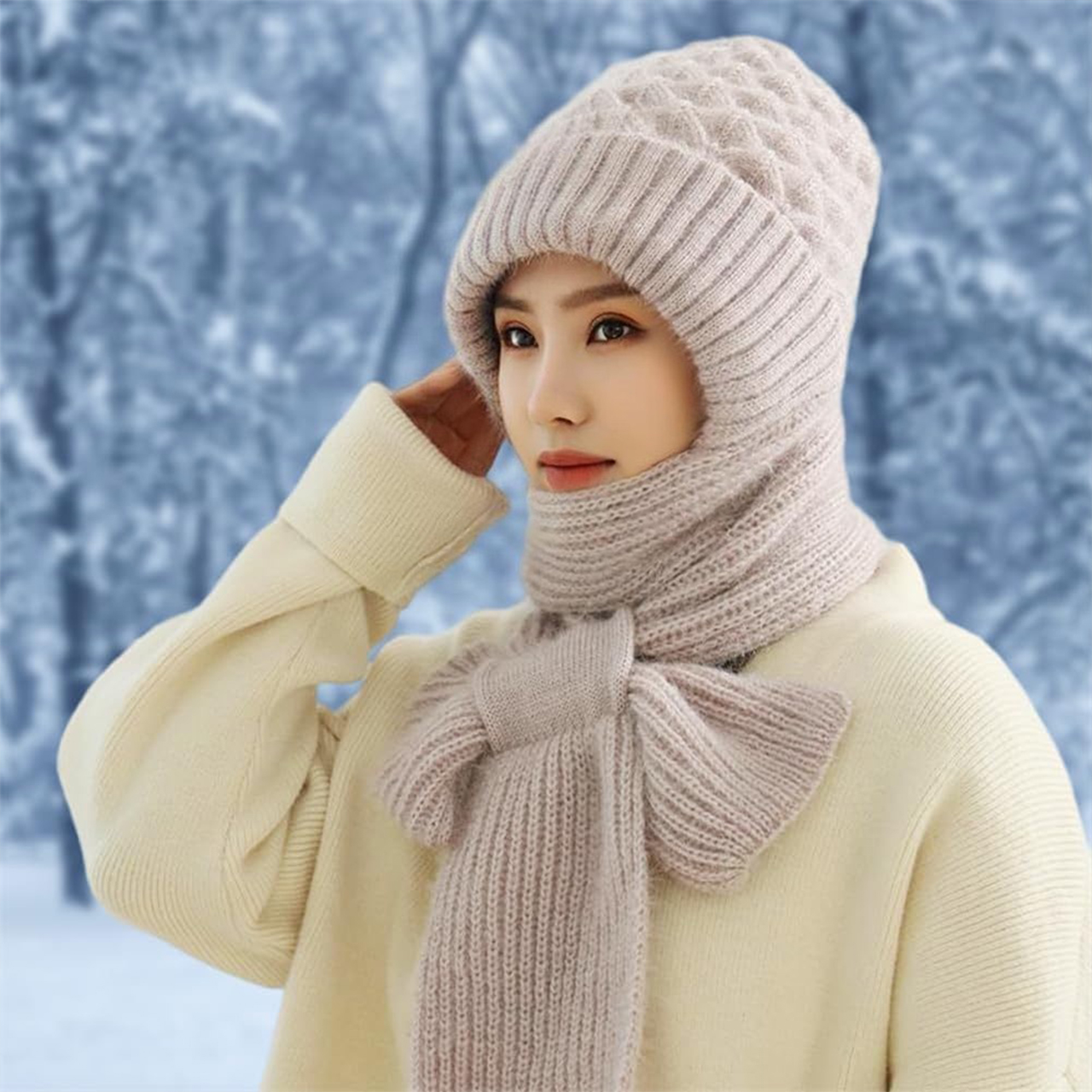 CapScarf, women's winter cap with sewn-on scarf - Image 5