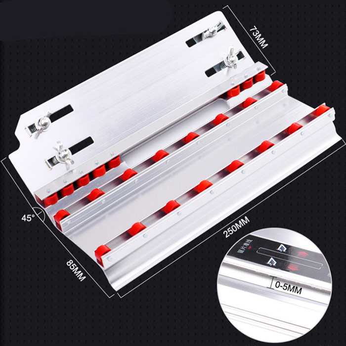 The tool will help you to cut the edge of the tile precisely at 45°!