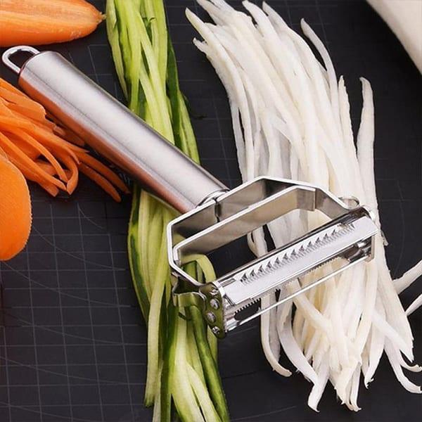 With the 2in1 slicer and peeler in 1 gadget, you'll quickly peel and slice foods into even strips!