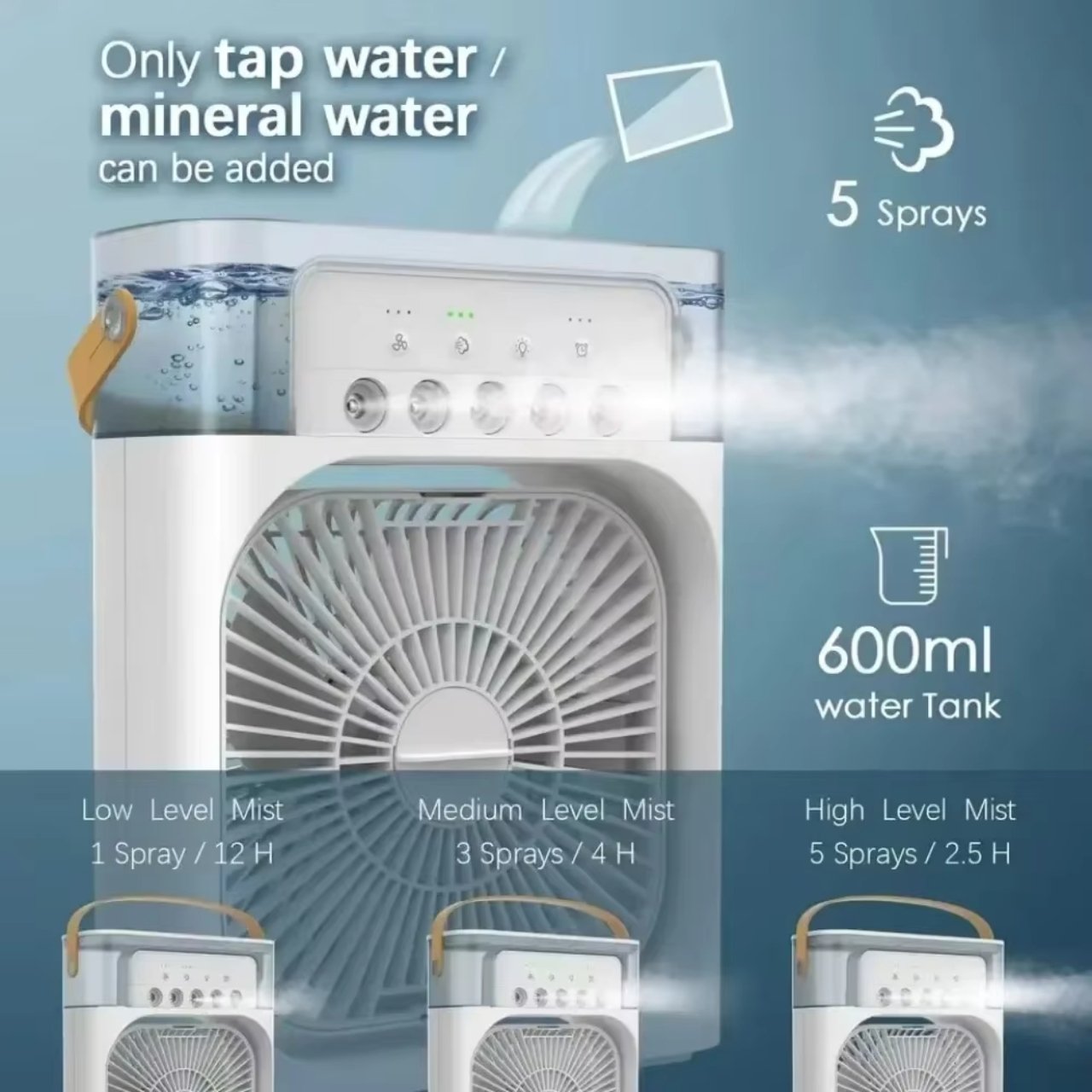 Coolio, 3-in-1 portable fan with humidifier function, LED light and cooling - Image 9
