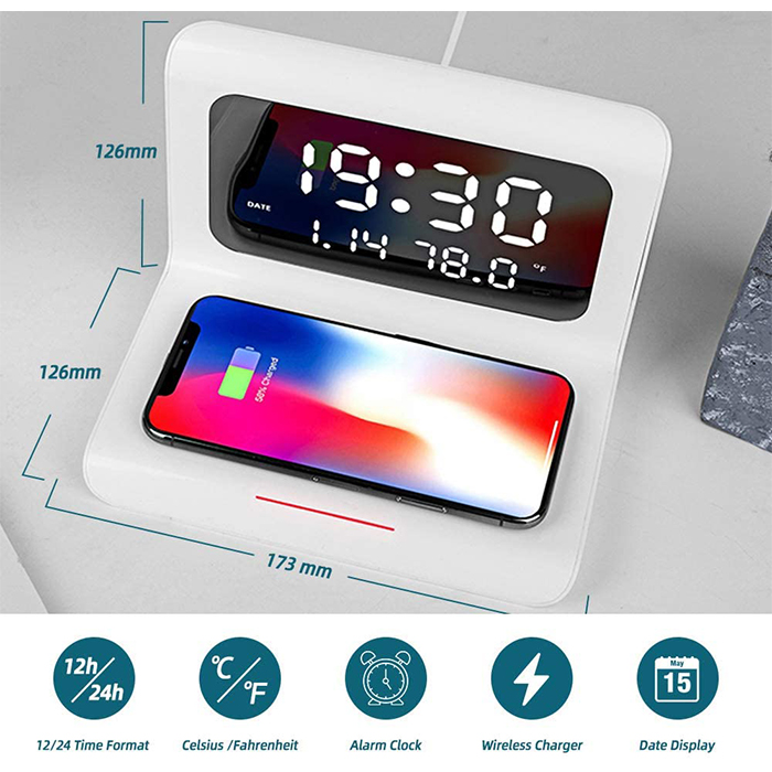 DigitalStation, charging station with 4 functions: alarm, calendar, thermometer and wireless charger - Image 4