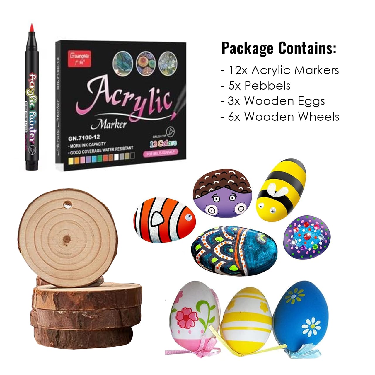 DiyAcrylic, creative set with acrylic markers, pebbles and wood - Image 6