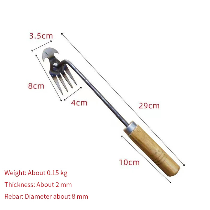 Ergonomically shaped wooden handle.