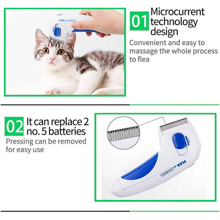 The Flea Comb releases a slight electrical charge that effectively removes fleas!