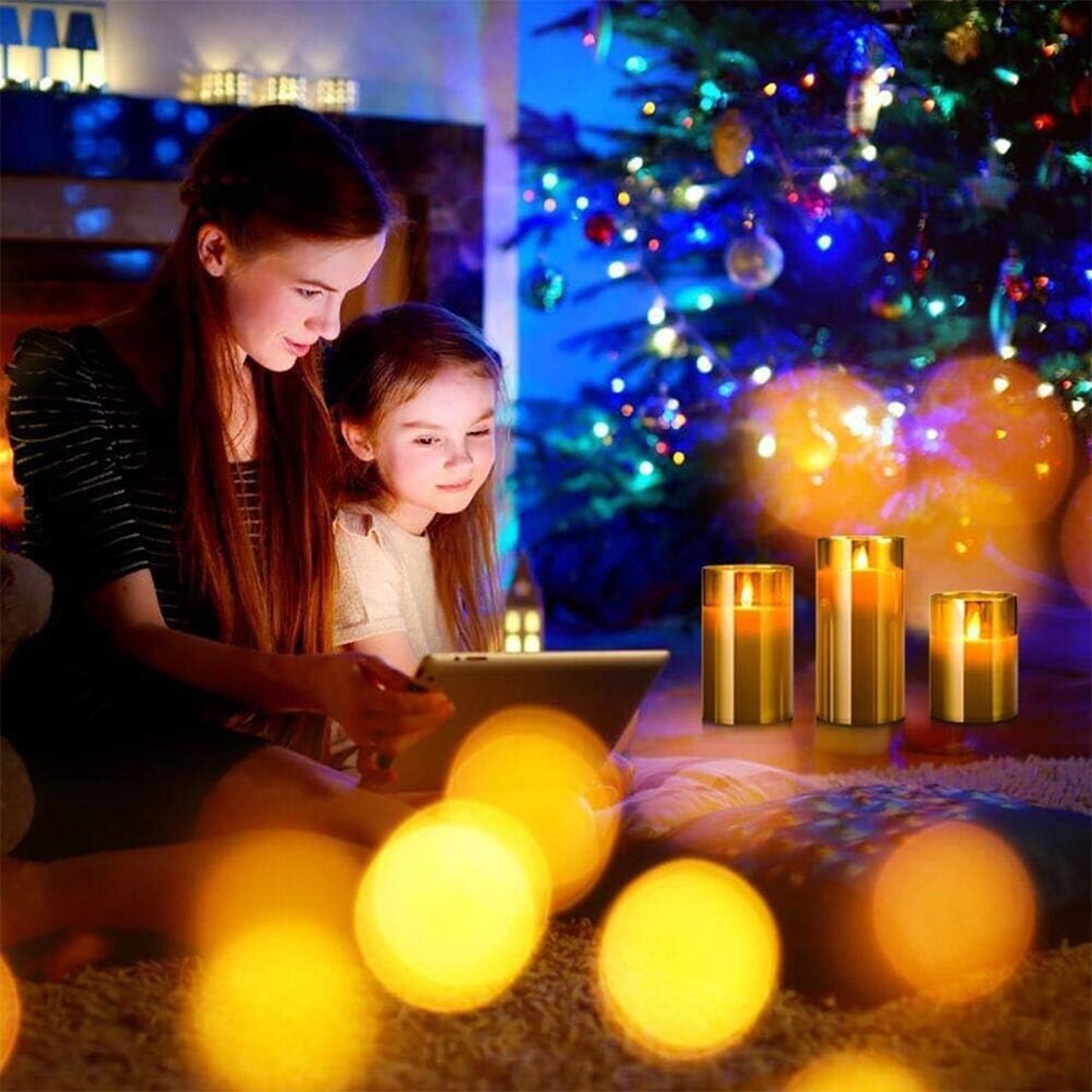 Golden candles with warm yellow flames create a wonderful ambience!
