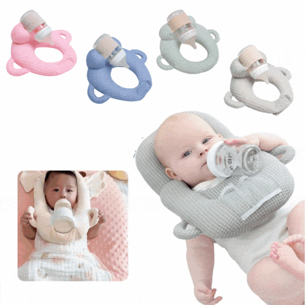 Baby feeding pillow with bottle holder - Image 1