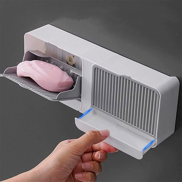 The soap holder prevents water and bacteria build-up!