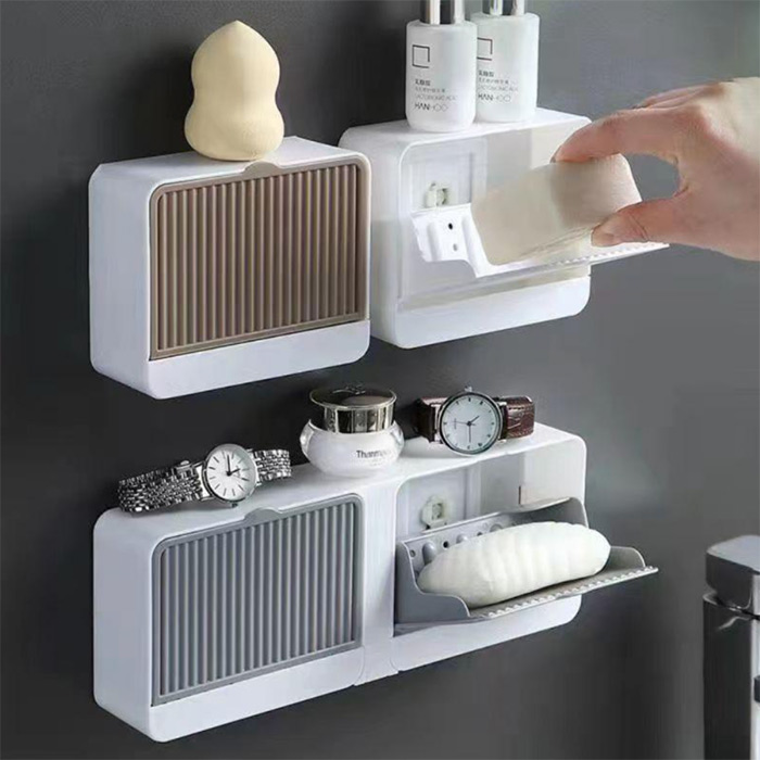 The simple design means you can put the soap in the compartment and the water will drain out through the slits in the bottom.
