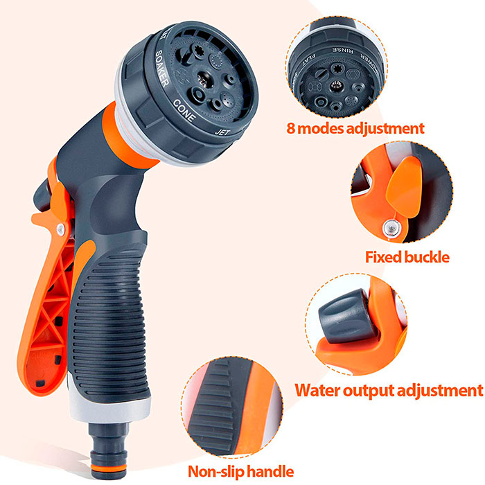 The Head-turning Watering Gun offers up to 8 different jets - mist, flat jet, multiple jets at once, shower jet, spray jet, soak and a gentle and powerful jet!