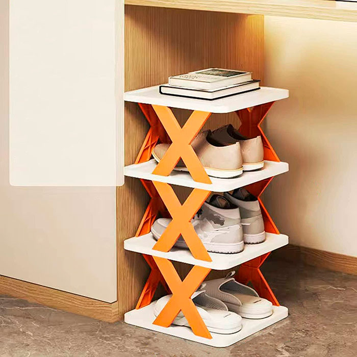 The shoe organiser has 4 compact shelves where you can put your shoes or other belongings.