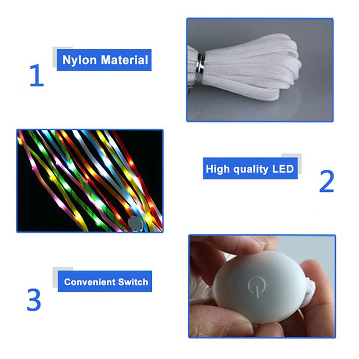 LedLaces, glittering shoelaces - white with colourful led lights - Image 10