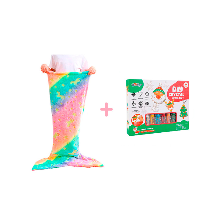 The MermaidArtCraft bundle includes 2 toys - a mermaid tail blanket and a Christmas charm set!