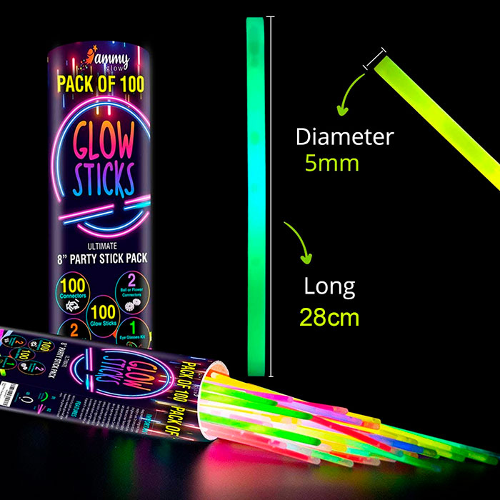 The neon sticks glow for 10 to 12 hours, giving you a party until the morning hours!