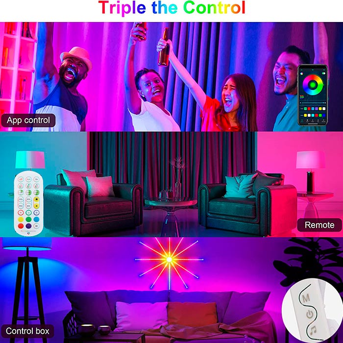 The colourful LED lights have 100 energetic ways to change colour.
