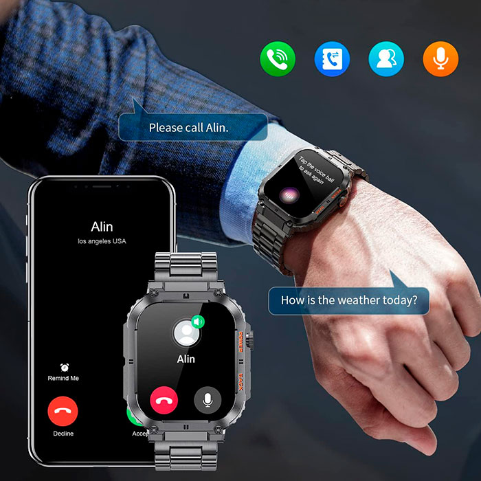 The smartwatch lets you answer calls and displays notifications of messages received!