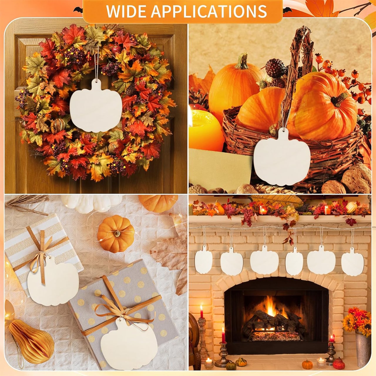 Pumpkins, wooden tiles in the shape of pumpkins to create your own (10 pieces) - Image 3