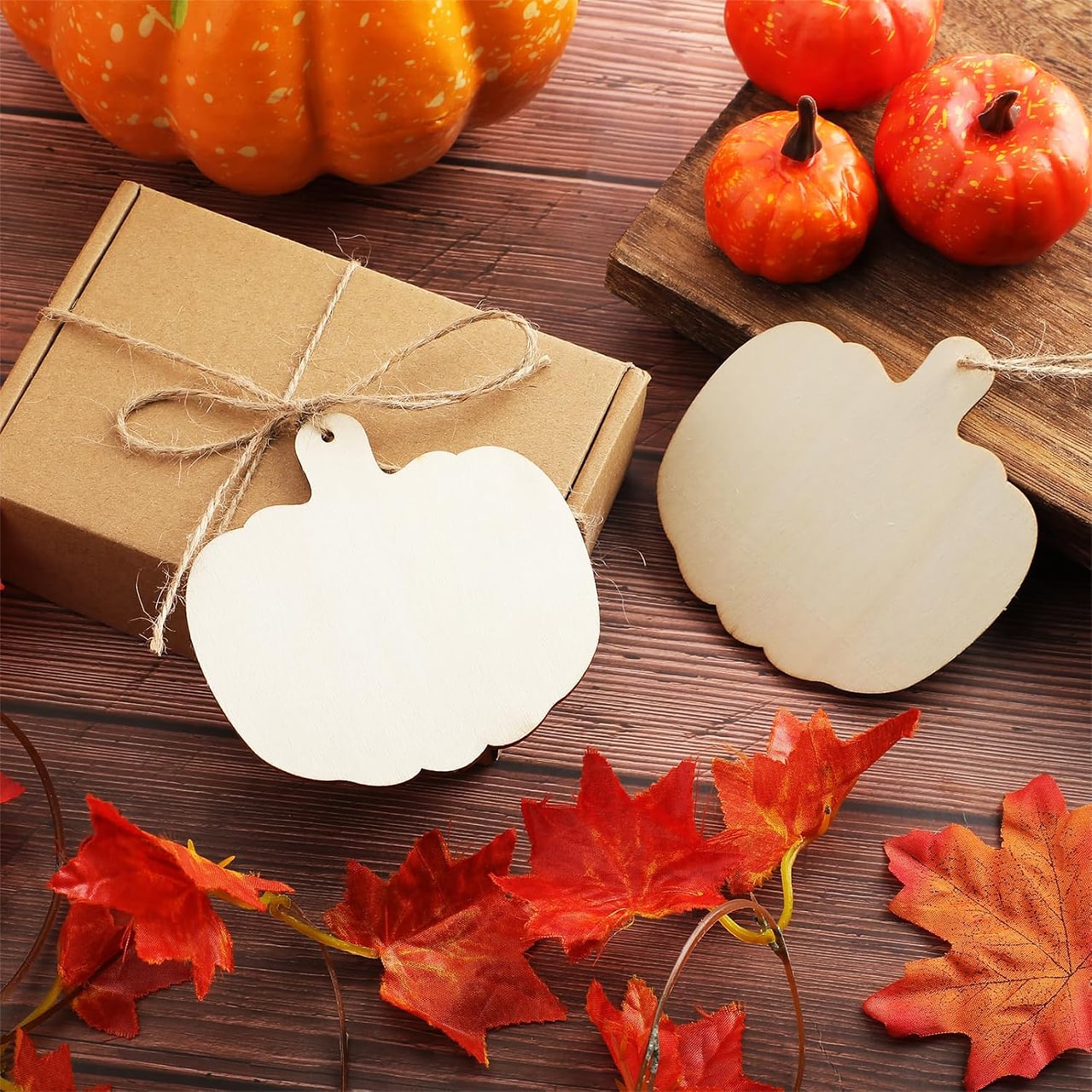 Pumpkins, wooden tiles in the shape of pumpkins to create your own (10 pieces) - Image 5