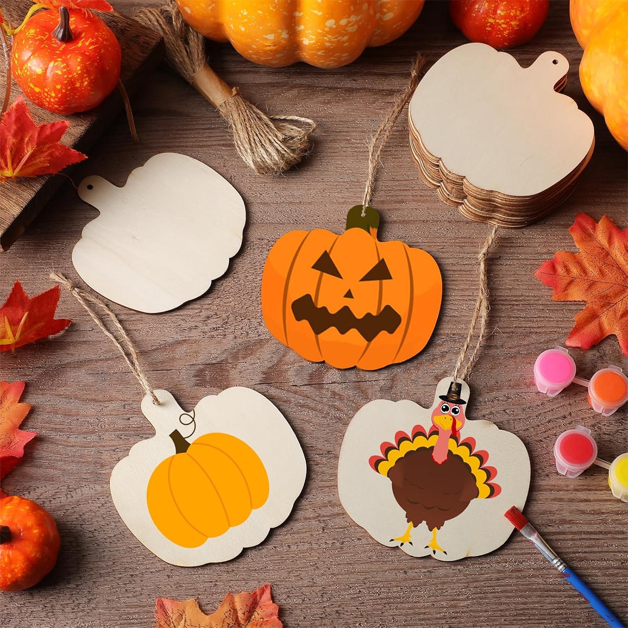 Pumpkins, wooden tiles in the shape of pumpkins to create your own (10 pieces) - Image 6