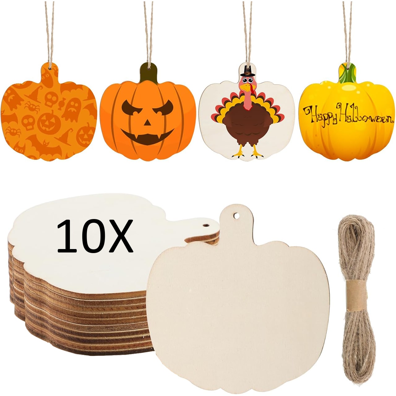 Pumpkins, wooden tiles in the shape of pumpkins to create your own (10 pieces) - Image 9