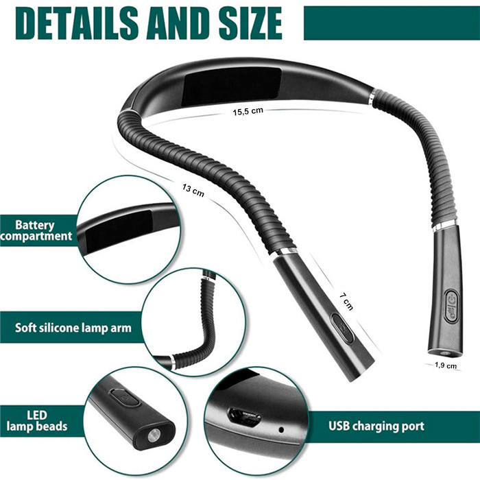 The Reading Light is designed to be hung around your neck, so your hands are free for various tasks such as reading, barbecuing, changing a tire, working in the workshop, etc.