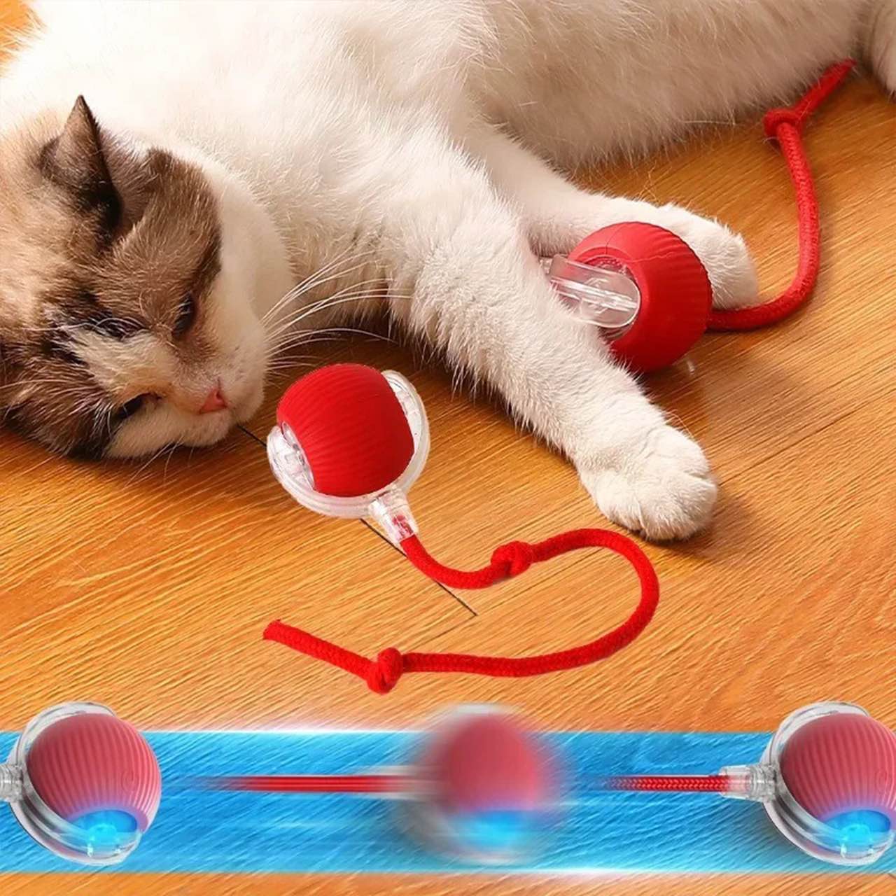 A smart sensor that allows the toy to automatically start moving when the animal touches it.
