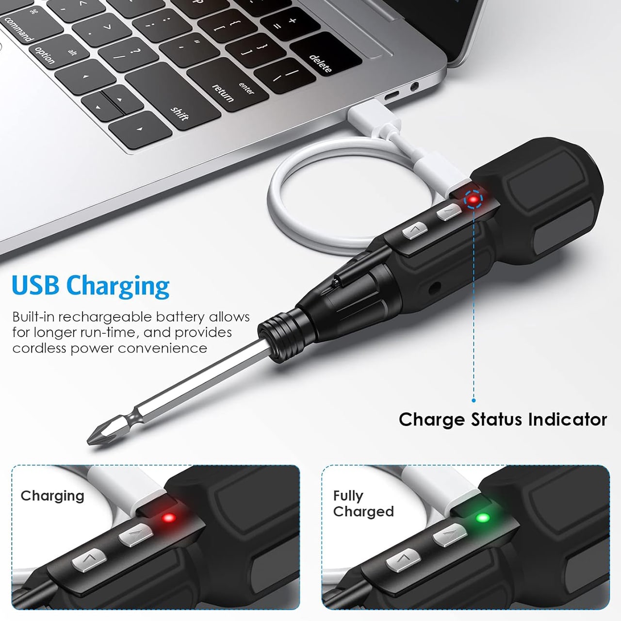 Charging via USB cable.