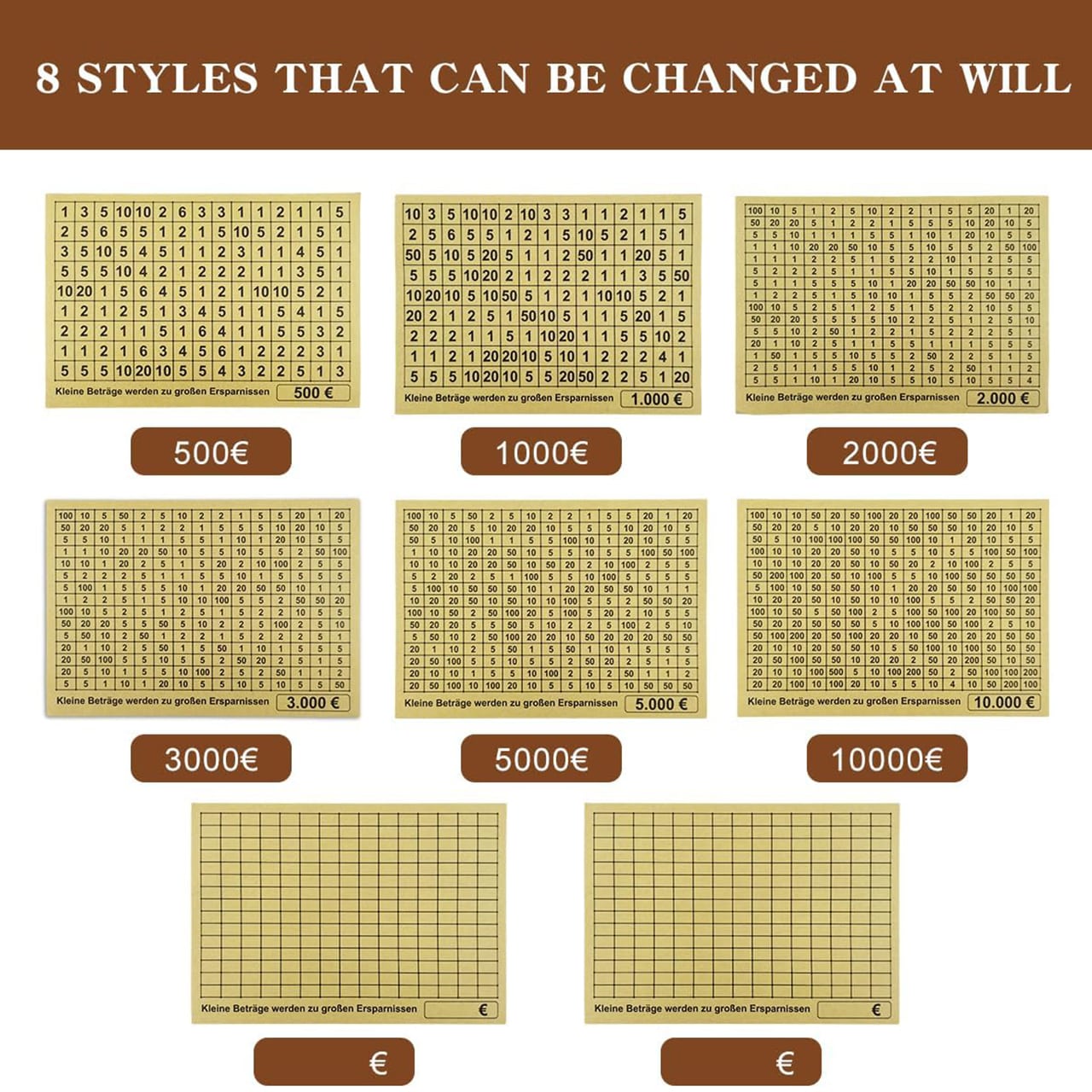 Sheets, set of 8 cards with different amounts for GoalSaver - Image 4