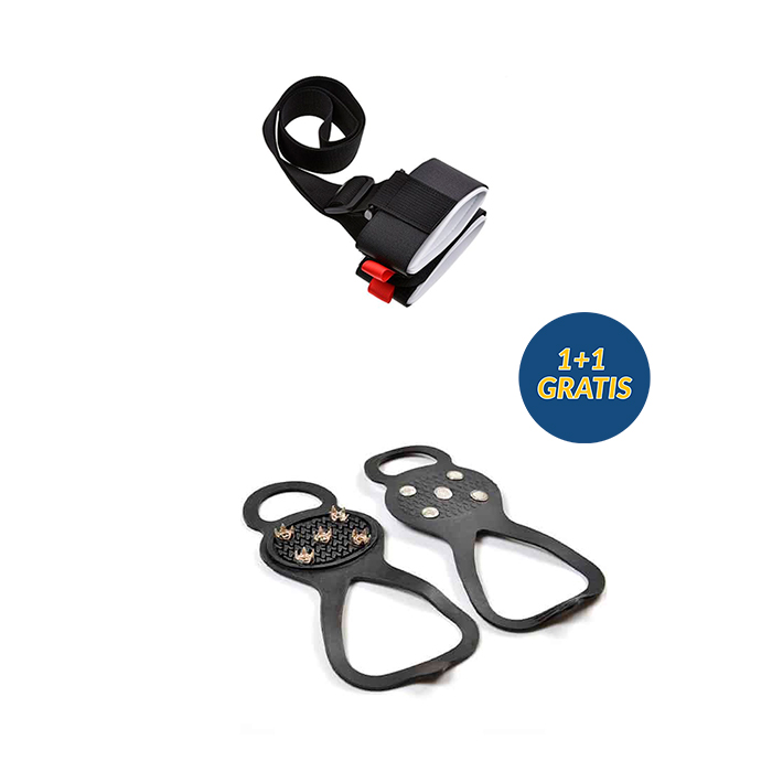 The crampons offer excellent traction for stable walking on snow or ice.