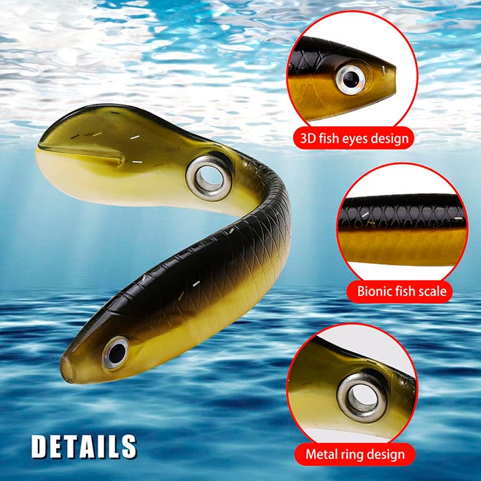 The lure has the look of a real fish - fish scales, 3D fish eyes and a tail!