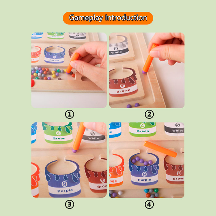 A child uses a toy to learn thinking and sorting skills and to learn new colours!