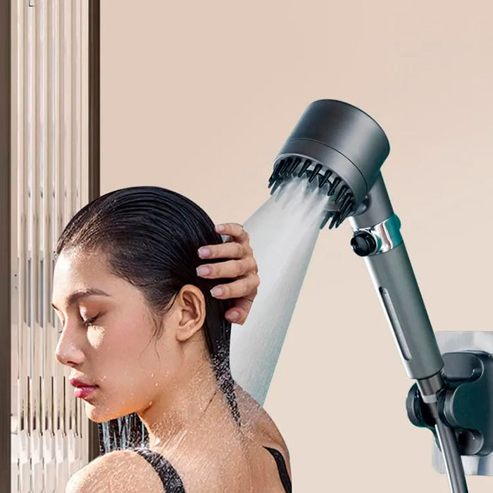 The shower handle allows you to filter water that is kinder to your skin and hair!