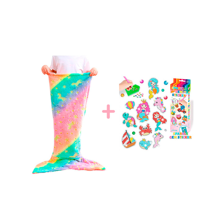 The SparkleMermaid pack includes 2 toys - a girly mermaid tail blanket and a diamond and sticker creation set!