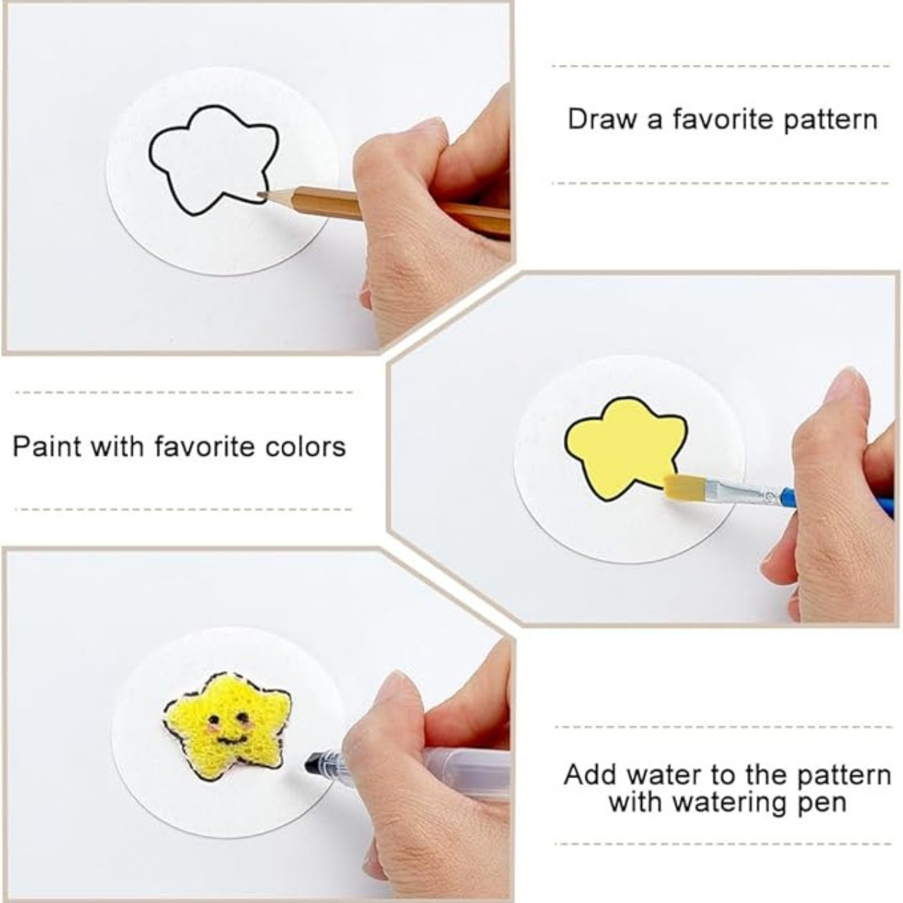 The set includes 15 pieces of paper in three shapes (circle, heart, rectangle), so the drawing possibilities are really endless.