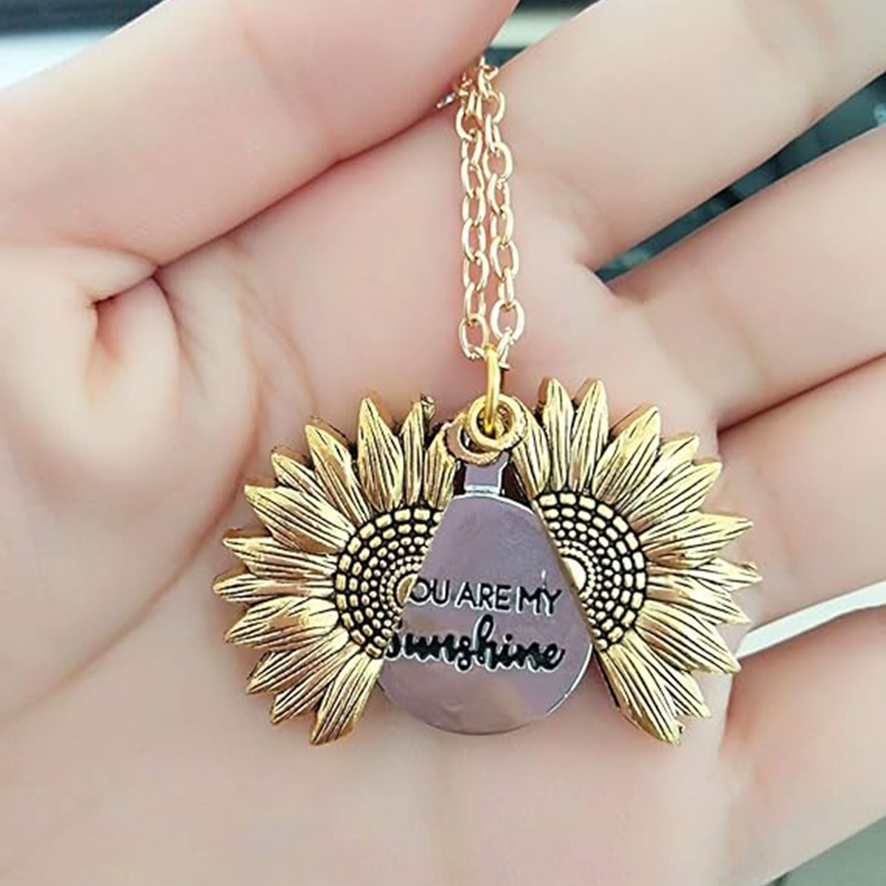 SunNecklace, necklace with sunflower motif and cute inscription - Image 3