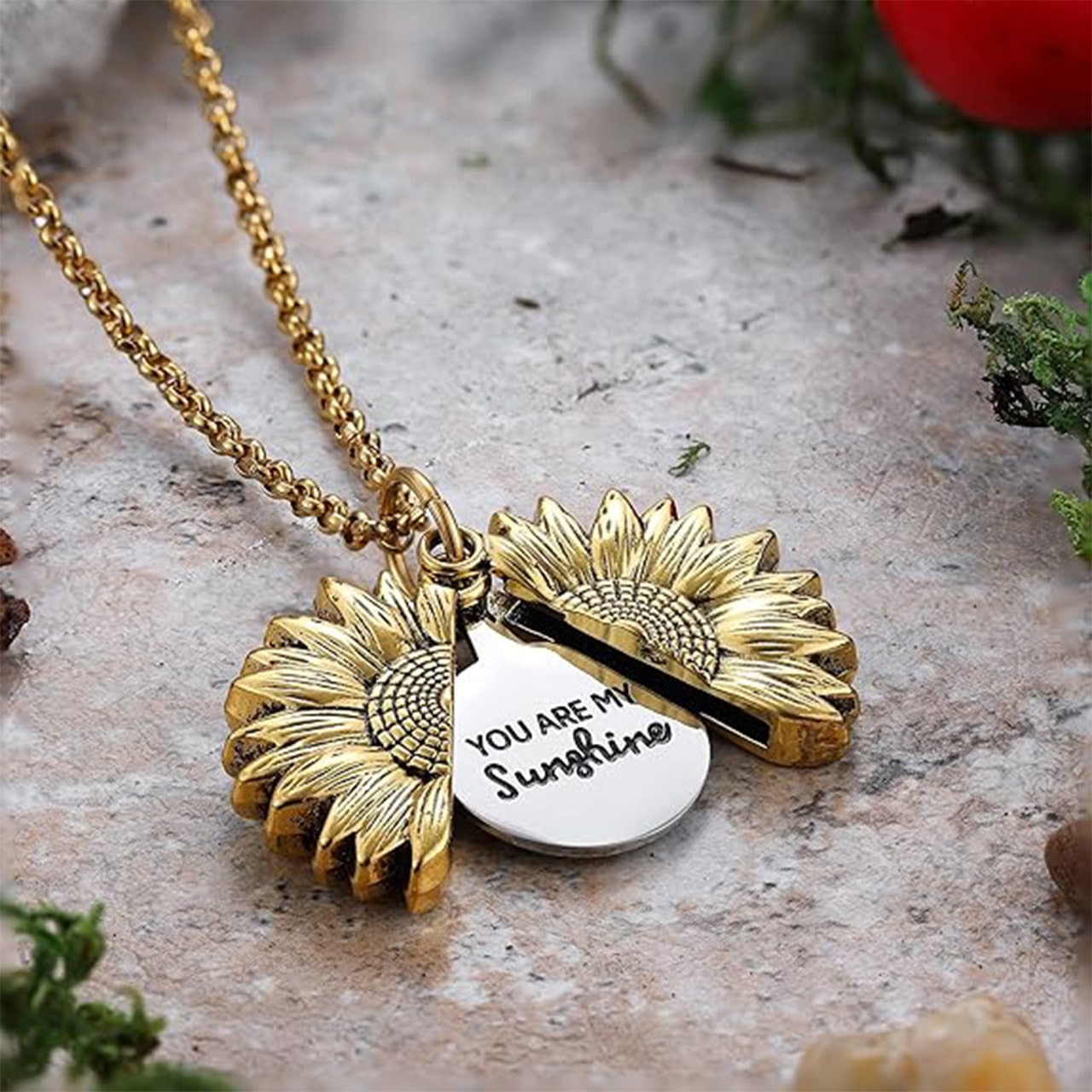SunNecklace, necklace with sunflower motif and cute inscription - Image 5
