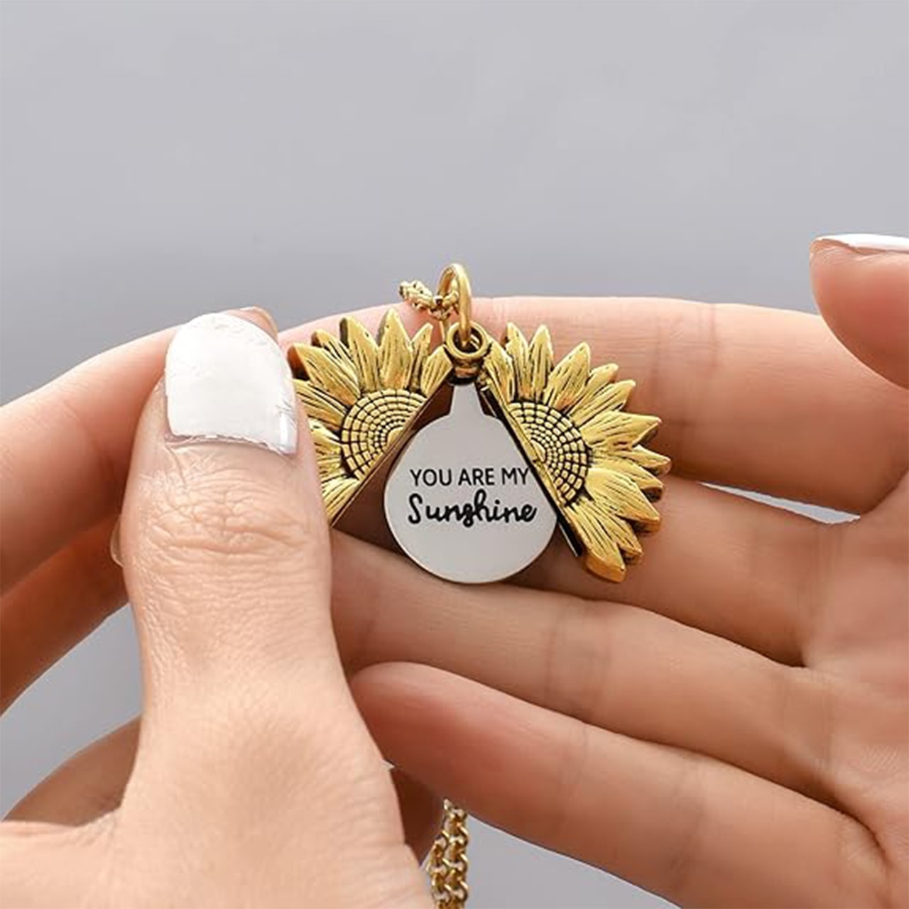 SunNecklace, necklace with sunflower motif and cute inscription - Image 6