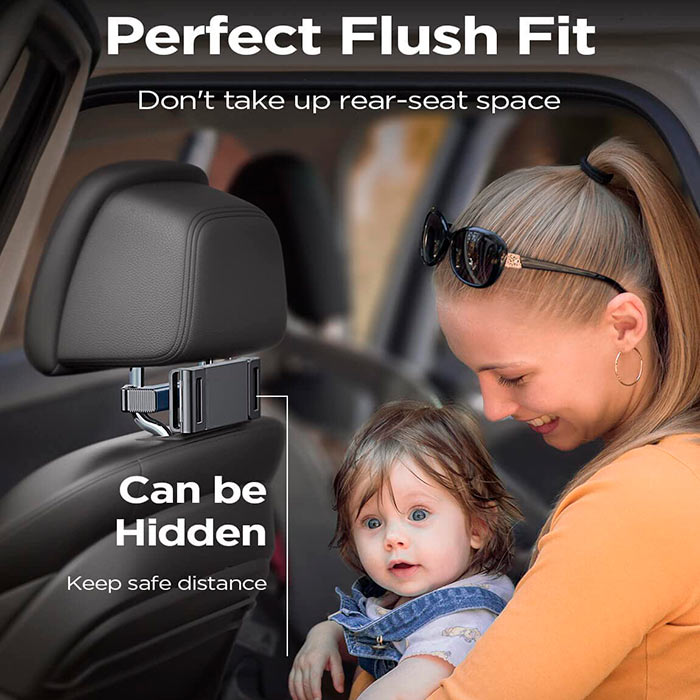 The tablet holder fits perfectly in all car seats with metal backrest holders!
