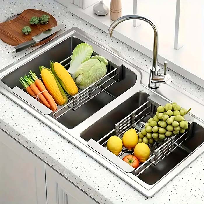 The rack allows you to save counter space and dry dishes over the sink!